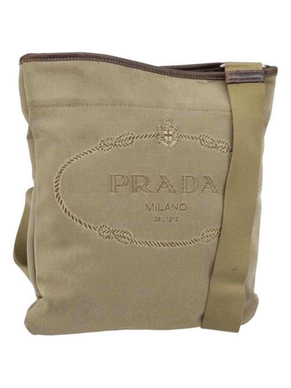 Authentic PRADA Shoulder Bag Canvas Beige Silver